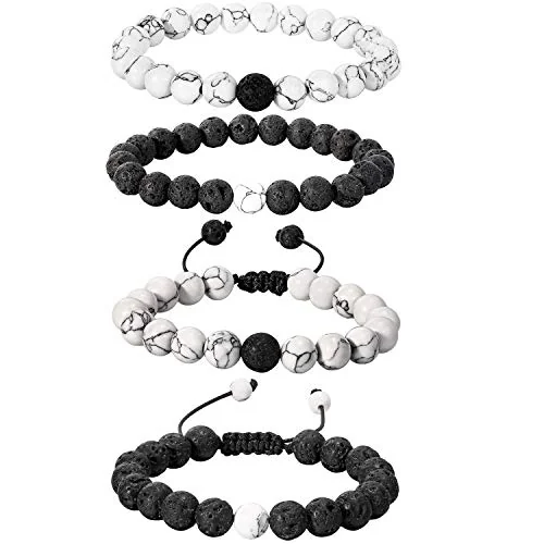 4 Pcs Scented Couple Bracelets with Adjustable Straps for, black and white, product photo