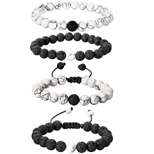 4 Pcs Scented Couple Bracelets with Adjustable Straps for, black and white, product photo