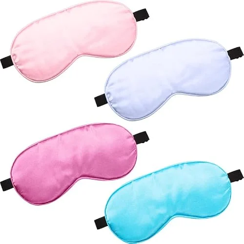 4 Pcs Silk Sleep Eye Masks Smooth Soft Satin (B08D6PJ6T4), purple, pink, sky blue, taro color, product photo