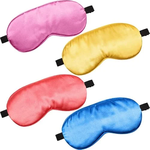 4 Pcs Silk Sleep Eye Masks Smooth Soft Satin (B08KZWMV4X), blue, watermelon red, gold, purple, product photo
