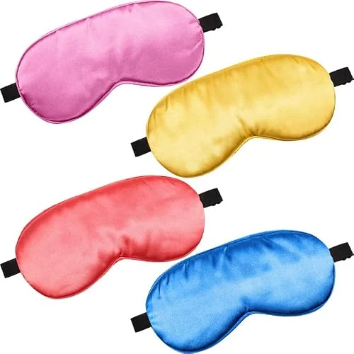 4 Pcs Silk Sleep Eye Masks Smooth Soft Satin, blue, watermelon red, gold, purple, product photo