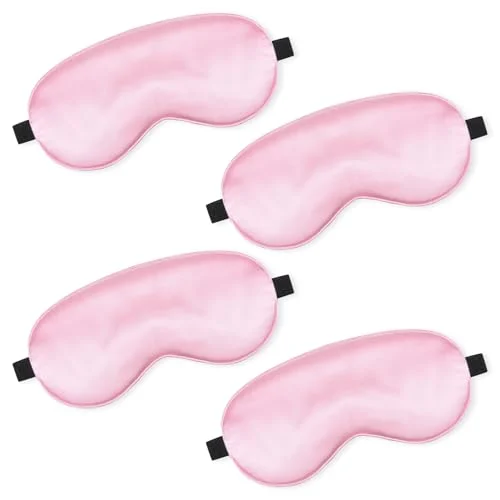 4 Pcs Silk Sleep Mask Smooth Soft Eye Mask, pink, product photo