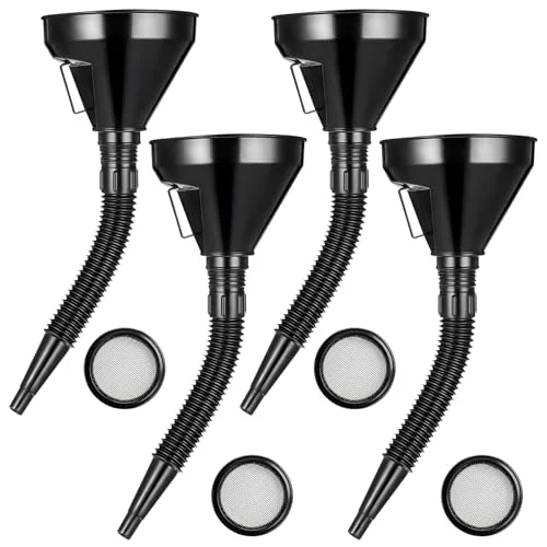 4 Pcs Wide Mouth Oil Funnel with Flexible Extension, black, product photo