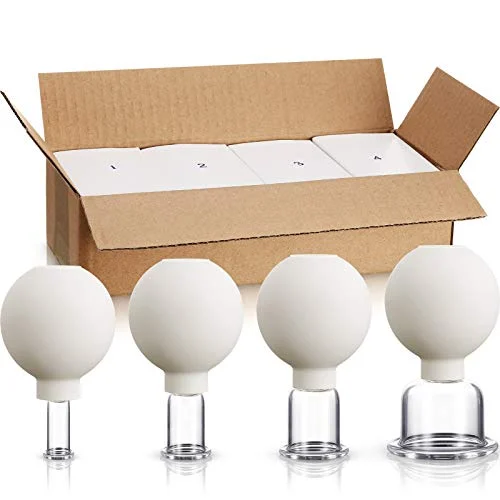4 Pieces Glass Cupping Set Glass Silicone Cupping Cups, white, product photo