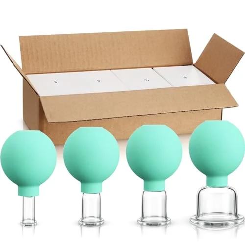 4 Pieces Glass Cupping Set Glass Silicone Cupping Cups, mint green, product photo