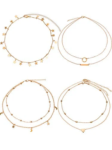 4 Pieces Multiple Layered Necklaces Gold Necklace Sets Chain, gold, product photo