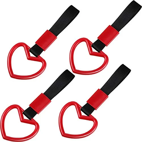 4 Pieces Ring Heart-shaped Car Hand Strap Decorative Warning, red, product photo