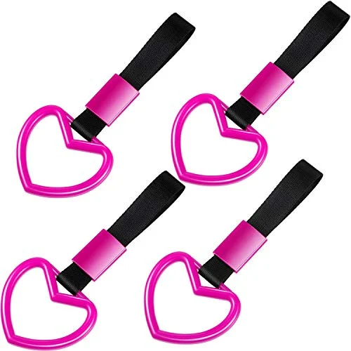 4 Pieces Ring Heart-Shaped Car Hand Strap Decorative Warning, rose red, black, product photo