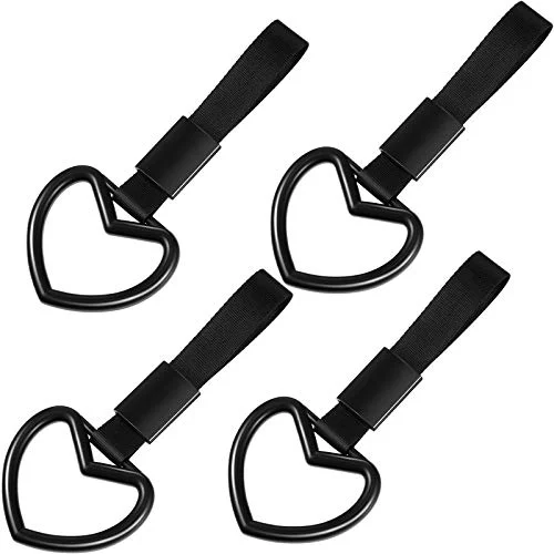 4 Pieces Ring Heart-shaped Car Hand Strap Decorative Warning, black, product photo