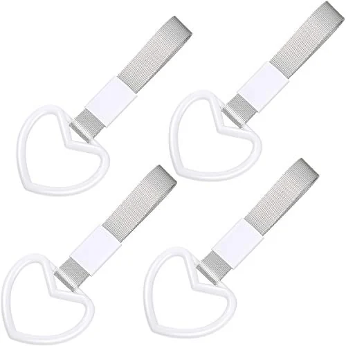 4 Pieces Ring Heart-shaped Car Hand Strap Decorative Warning, white, product photo
