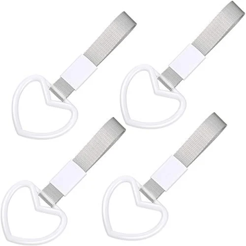 4 Pieces Ring Heart-shaped Car Hand Strap Decorative Warning, white, product photo