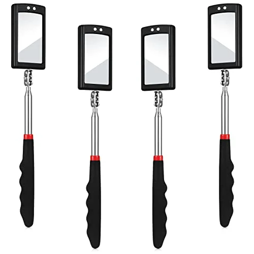 4 Pieces Telescoping Inspection Mirror Telescoping LED Lighted Flexible, black, product photo