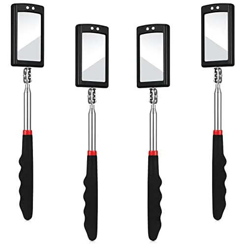 4 Pieces Telescoping Inspection Mirror Telescoping LED Lighted Flexible, black, product photo