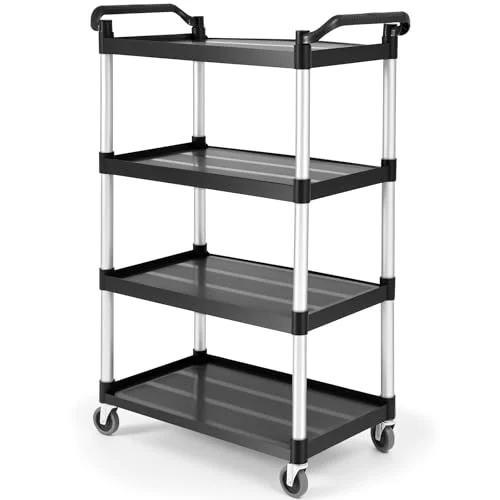 4 Shelf Utility Cart 4 Shelf Rolling Service/Utility/Push Cart, black, product photo