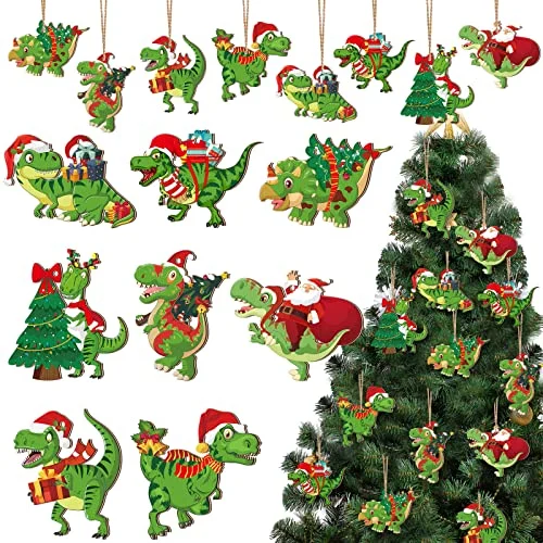 40 Pcs Christmas Dinosaur Ornaments Christmas Tree Topper Ornaments, red, product photo