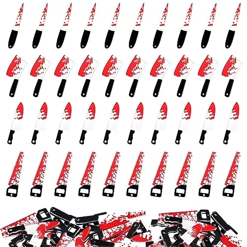 40 Pcs Halloween Fake Knife Charms Mini Knifes Pendants, red, product photo