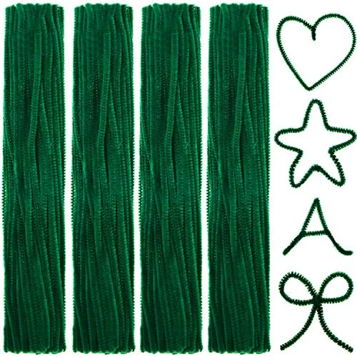 400 Pieces Green Pipe Cleaners Jumbo Fluffy Chenille Stem, green, product photo