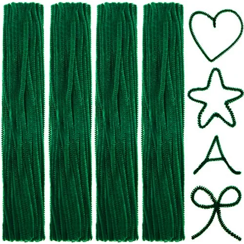 400 Pieces Green Pipe Cleaners Jumbo Fluffy Chenille Stem, green, product photo