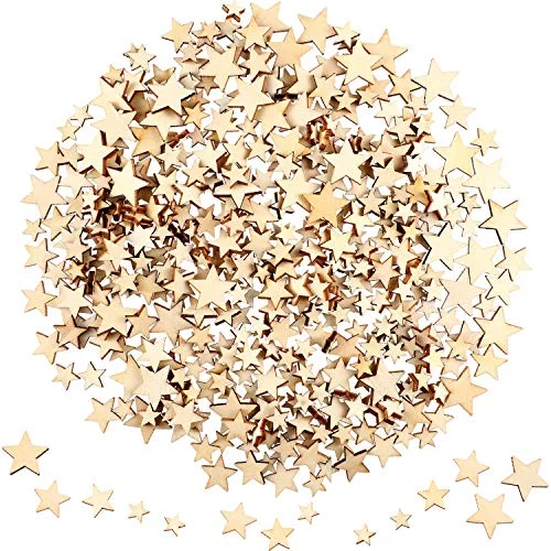 400 Pieces Mini Wooden Stars for Crafts Mixed Size, product photo