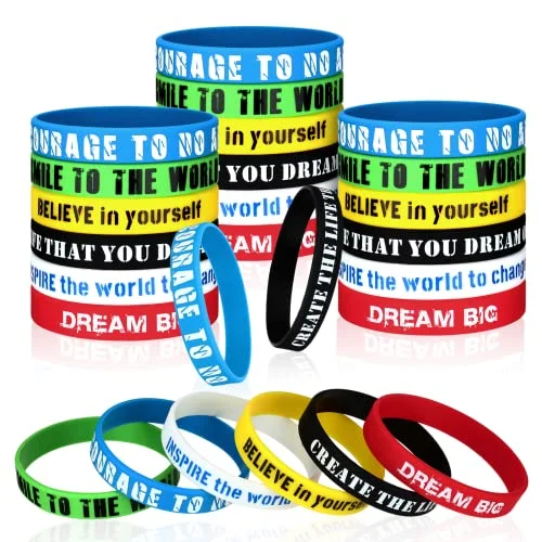 48 Pcs Motivational Quote Rubber Bracelets Bulk Inspirational Students, assorted color, product photo