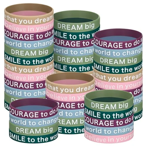 48 Pcs Motivational Quote Rubber Bracelets Bulk Inspirational Students, fresh colors, product photo