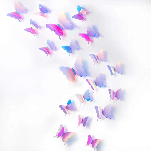 48 Pieces Butterfly Wall Decor DIY 3D Mirror Butterfly, transparency colorful pink, product photo