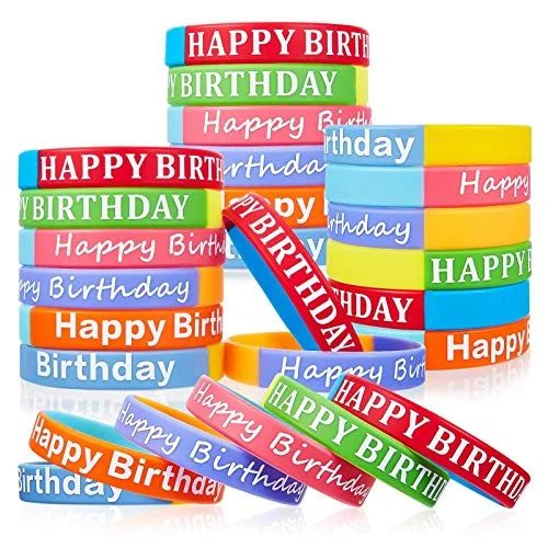 48 Pieces Happy Birthday Rubber Bracelets Silicone Stretch Wristbands, [mixed], product photo