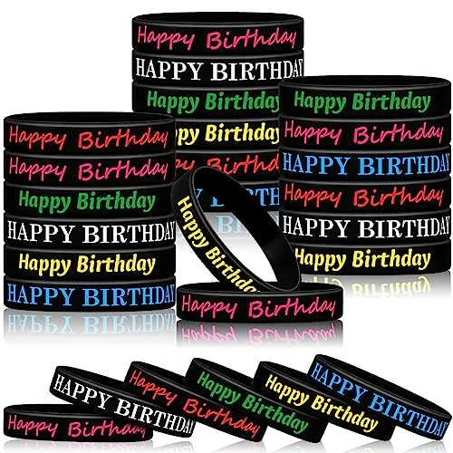 48 Pieces Happy Birthday Rubber Bracelets Silicone Stretch Wristbands, [mixed], product photo