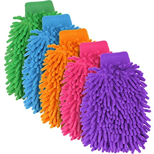 5 Pack Car Wash Mitts Scratch Free Chenille Microfiber, orange,blue,green,pink,purple, product photo