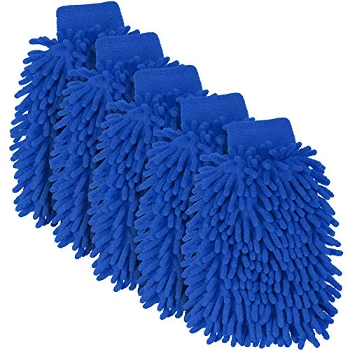 5 Pieces Car Wash Mitts Microfiber Chenille Scratch Free, blue, product photo
