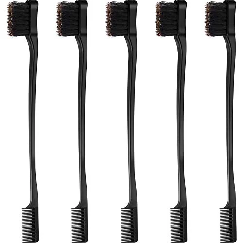 5 Pieces Hair Edge Brush Bulk Double Sided Control, black, product photo