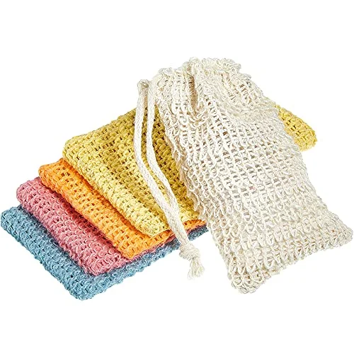 5 Pieces Soap Saver Bag Cotton Linen Exfoliating Soap, white, pink, blue, yellow, orange, product photo