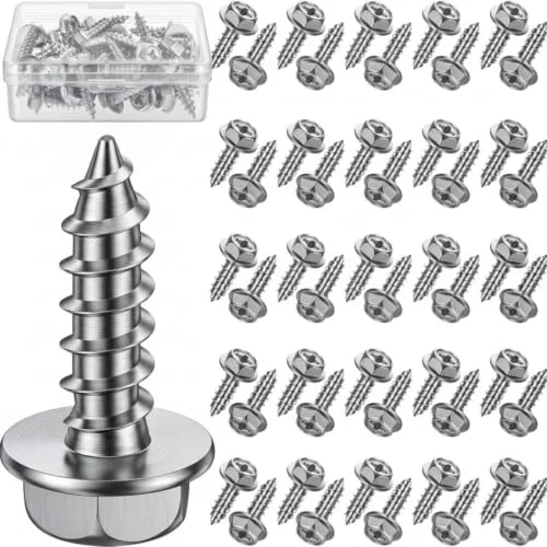 50 Pcs License Plate Screws 3/4″ x 1/4″ Stainless, silver, product photo