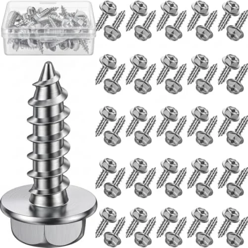50 Pcs License Plate Screws 3/4″ x 1/4″ Stainless, silver, product photo