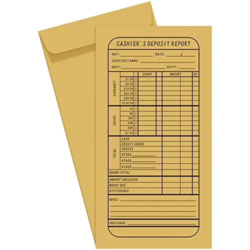 500 Pcs Cashier Deposit Envelopes 9'' x 4.7'' Brown, brown, product photo