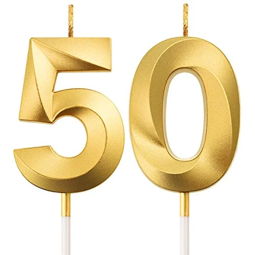 50th & 5th Birthday Candles Number Candles Cake Topper, gold, product photo