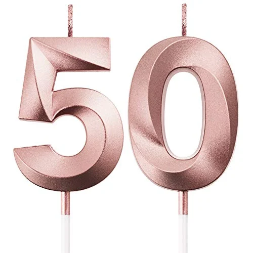 50th & 5th Birthday Candles Number Candles Cake Topper, rose gold, product photo