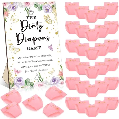 51 Pcs Dirty Diaper Baby Shower Games Butterfly Baby, product photo