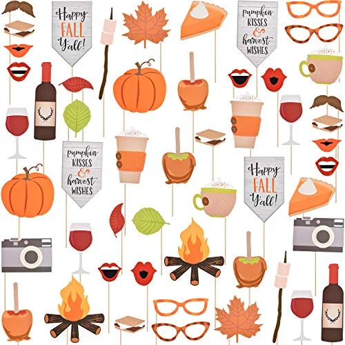 52 Pieces Happy Fall Yall Photo Booth Props Kit, multi color, product photo