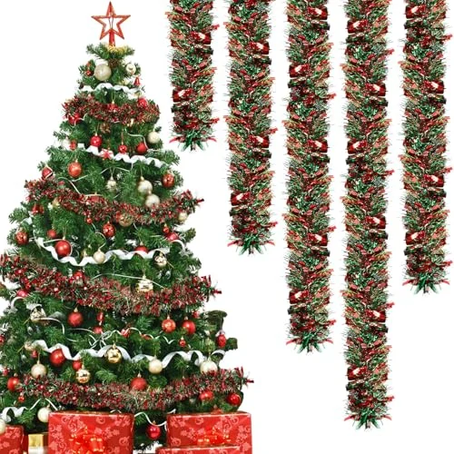 6 Pcs 39.4 Feet Red Green Mixed Christmas Tinsel, red and green mixed, product photo
