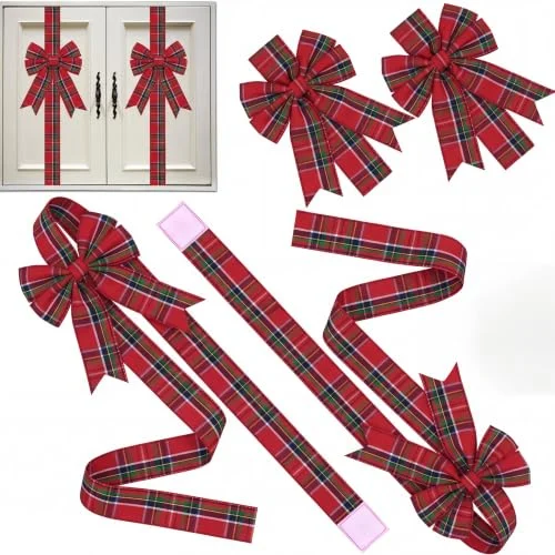6 Pcs Cabinet Door Green Plaid Festive Ribbons 8x40, green plaid, product photo
