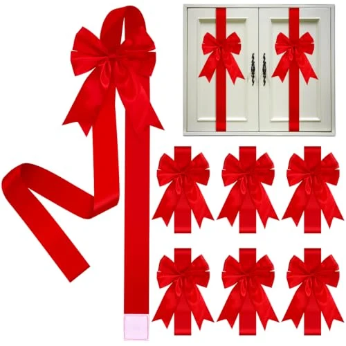 6 Pcs Cabinet Door Red Festive Ribbons 8x40 Inches, red, product photo