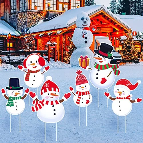 6 Pcs Christmas Outdoor Snowman Yard Signs Holiday Family, product photo