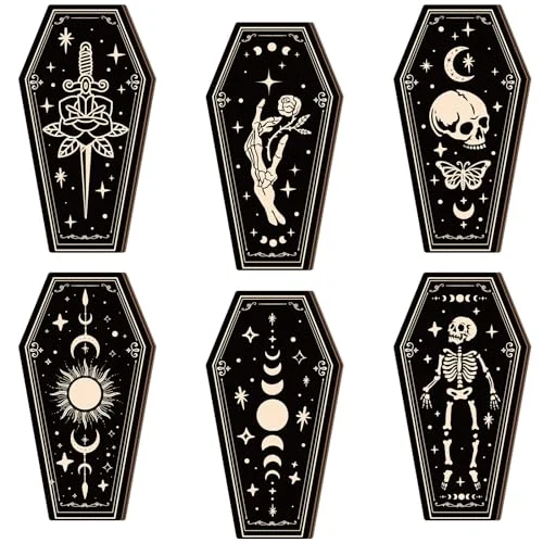 6 Pcs Gothic Wall Decor Skull Wall Art Wooden, skull, product photo