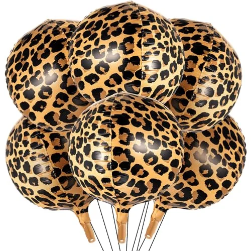 6 Pcs Leopard & Cheetah Print Foil Balloons 22, metallic, product photo