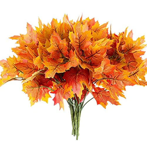 6 Pieces Artificial Maple Leaves 7 Branches Autumn Faux, multi color, product photo