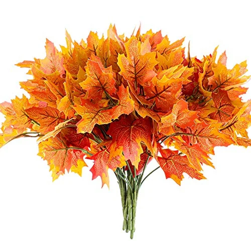 6 Pieces Artificial Maple Leaves 7 Branches Autumn Faux, multi color, product photo