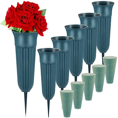 6 Sets Large Cemetery Vases for Grave with Spikes, dark green, product photo