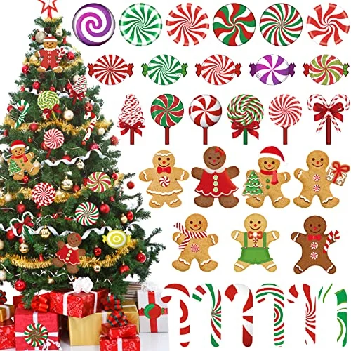 60 Pcs Christmas Peppermint Cutouts Christmas Wall Decor Floor, gingerbread man style, product photo