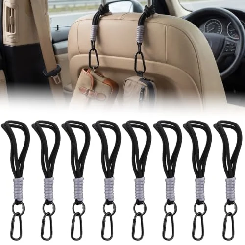 8 Pack Car Headrest hooks 360° Rotating Braided Backseat, black, product photo